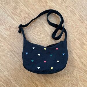 Baggu - Small Crescent Embroidered Rainbow Hearts